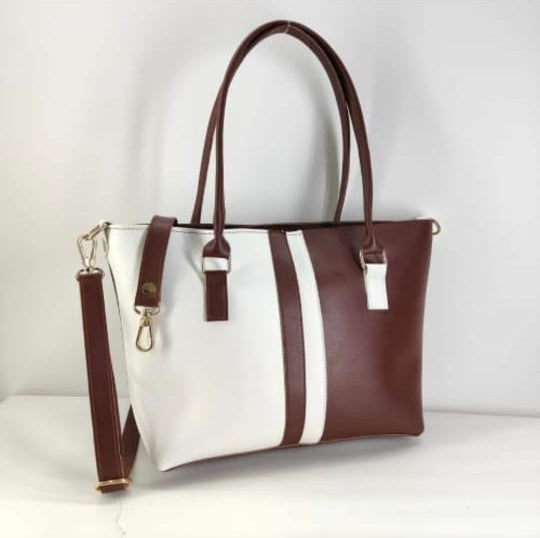 MONOCHROME ELEGANCE TOTE BROWN & WHITE