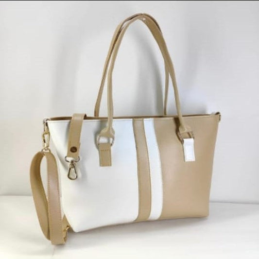 MONOCHROME ELEGANCE TOTE BEIGE & WHITE