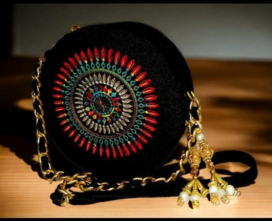 SINDHI ROUND EMBROIDERY CLUTCH